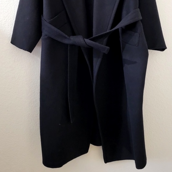 Unworn Reiss Black Bridget Belted Wool Blend Longline Coat - Picture 8 of 11